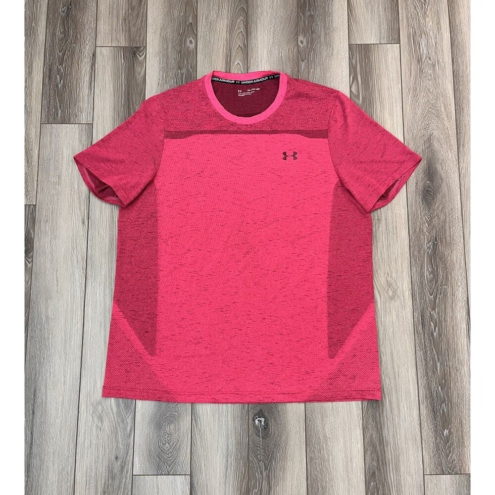 Under Armour Heather Pink Short Sleeve Athletic Tee Fitted Mens Sz XXL Stretch